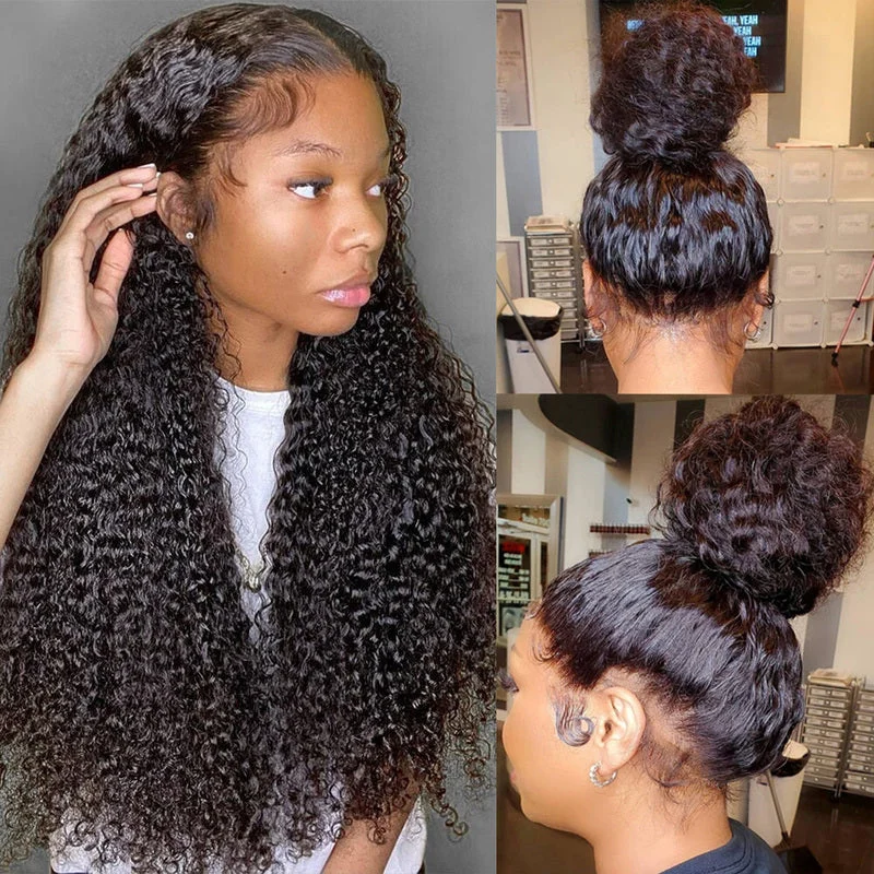 Adjustable - cap human - hair wig for a comfortable fit360 Full Lace Frontal Wigs Curly Wave Pre-plucked HD Transparent Lace Human Hair Wigs