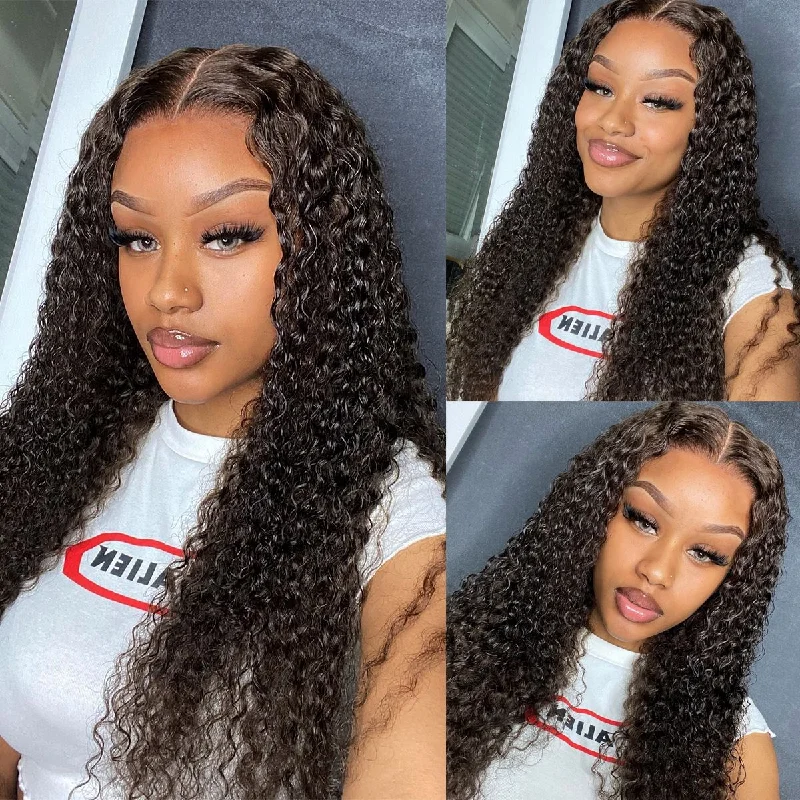 Human - hair wig with a pre - plucked hairline for a more natural lookDeep Curly 13x4 HD Transparent Lace Front Wig 100% Virgin Human Hair