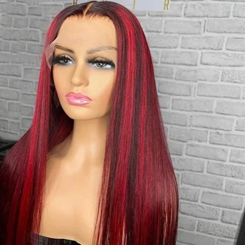 Colored wig with a straight texture for a sleek and minimalist lookDark Burgundy With Red Highlights Balayage Lace Front Wigs Human Hair Wigs Colored wig with a straight texture for a sleek and minimalist lookDark Burgundy With Red Highlights Balayage Lace Front Wigs Human Hair Wigs