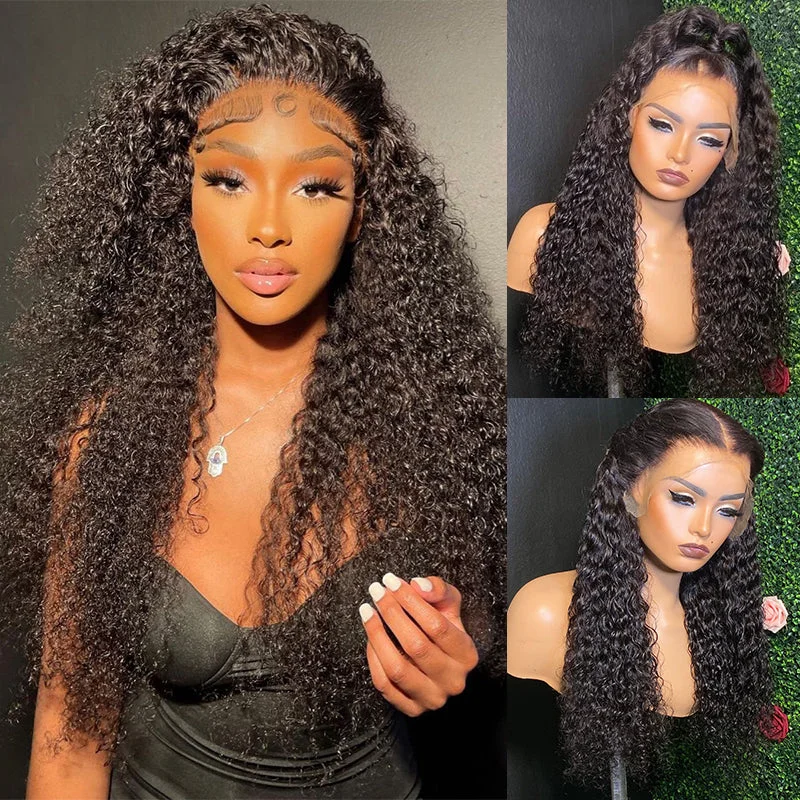 Malaysian - human - hair wig with a smooth and silky texture16-40 LONG Inches Deep Curly 13x6 Transparent Lace Front Wig Pre-plucked Human Hair Wig