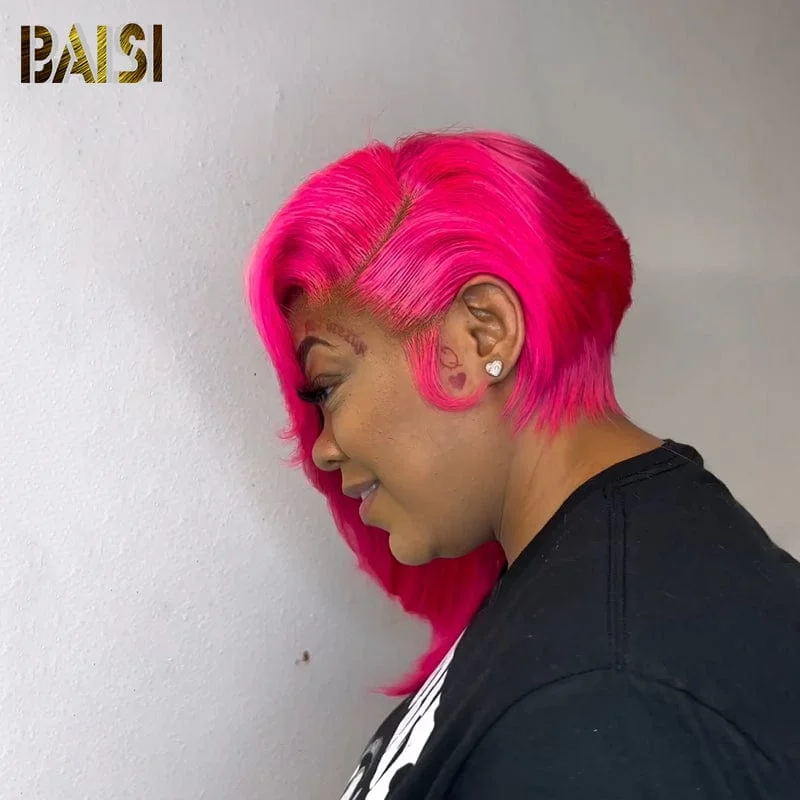 Bob wig in a jet - black color for a classic appearanceBAISI Fashion Pink Color Side Part BoB Wig Bob wig in a jet - black color for a classic appearanceBAISI Fashion Pink Color Side Part BoB Wig