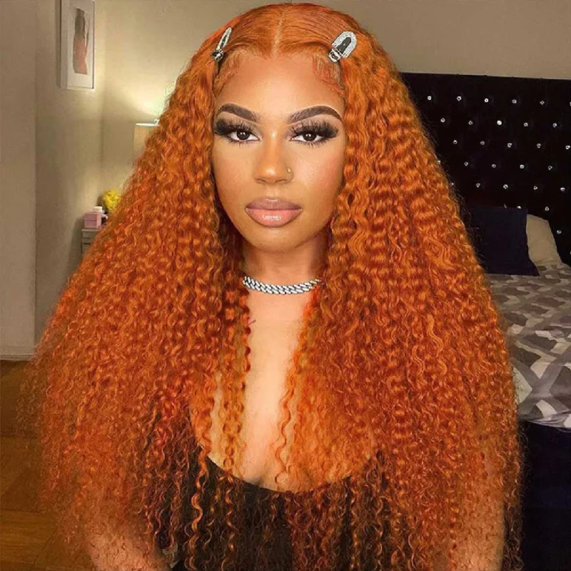 Lace wig with a wispy fringe for a soft and feminine lookGinger Color Curly Hair 13×4 Pre Plucked Lace Frontal Wigs Human Hair Lace wig with a wispy fringe for a soft and feminine lookGinger Color Curly Hair 13×4 Pre Plucked Lace Frontal Wigs Human Hair