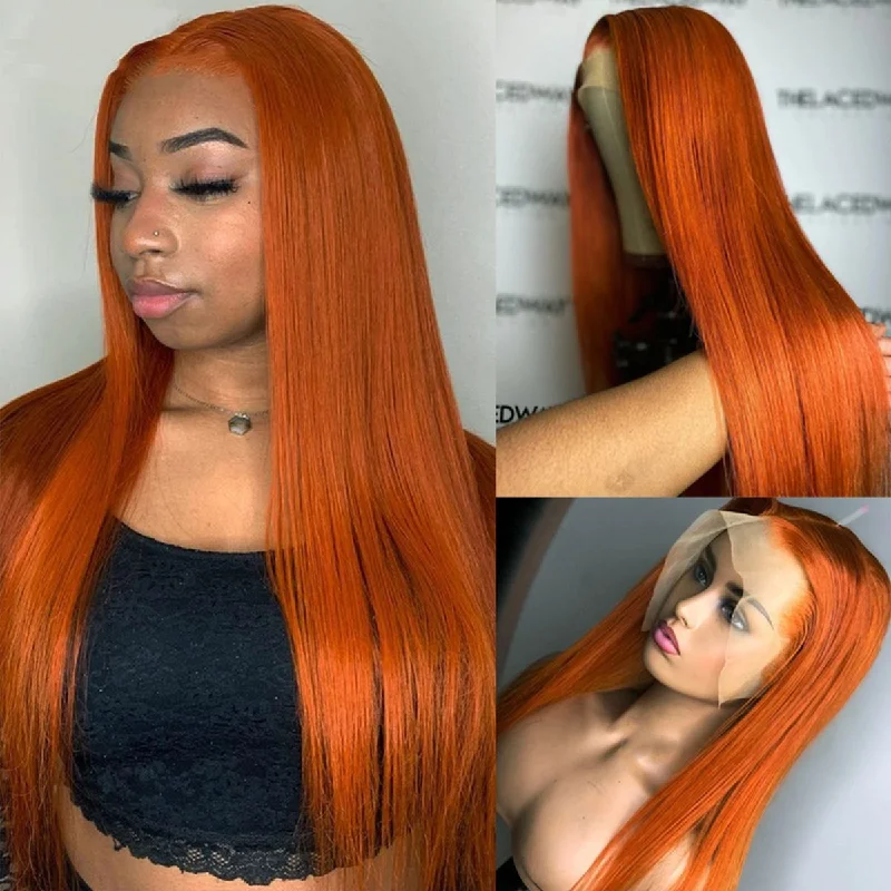 Lace wig with a side - part for a more flattering lookGinger Color 13×4 Lace Frontal Wigs Straight Human Hair Lace wig with a side - part for a more flattering lookGinger Color 13×4 Lace Frontal Wigs Straight Human Hair