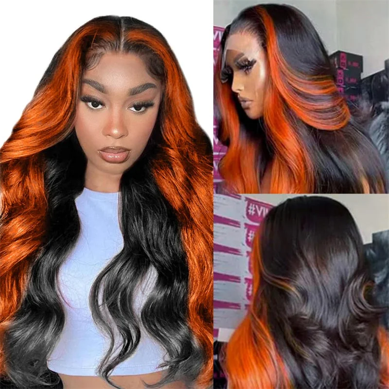 Colored wig with a pre - bleached knot for a natural - looking scalpLemoda Ginger Highlight 6x6 Lace Closure Wig Pre Plucked Body Wave Ready to Wear Glueless Human Hair Wigs 180% Density Colored wig with a pre - bleached knot for a natural - looking scalpLemoda Ginger Highlight 6x6 Lace Closure Wig Pre Plucked Body Wave Ready to Wear Glueless Human Hair Wigs 180% Density