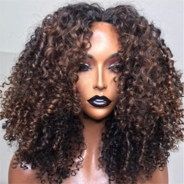 Colored wig with a purple - violet shade for a regal and elegant lookGlueless Black And Brown Ombre Curly 5x5 Lace Closure Wig Colored wig with a purple - violet shade for a regal and elegant lookGlueless Black And Brown Ombre Curly 5x5 Lace Closure Wig