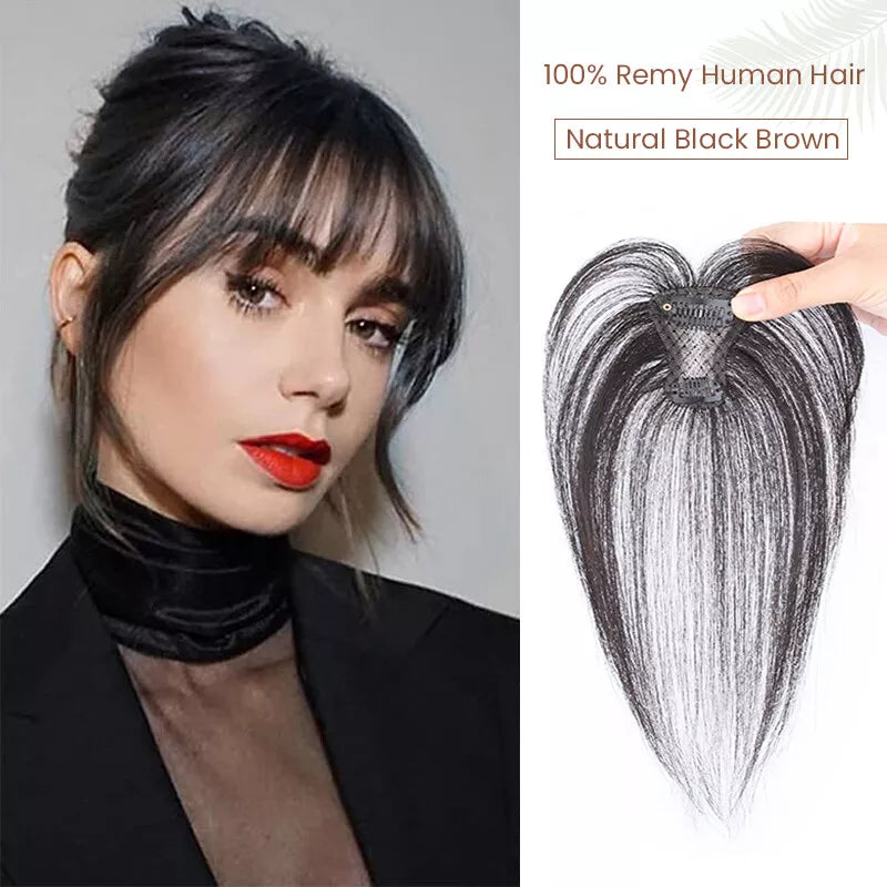 Human - hair wig with a silk - base cap for a comfortable and smooth feelHair Topper with Bangs Clip in Topper Hairpiece with Bangs for Women with Thinning Hair Middle Part Natural Black
