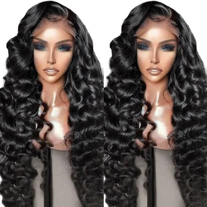 Human - hair wig in a jet - black color for a classic and timeless lookHD Transparent Lace Wig 13x4 Loose Wave Human Hair Wig Pre Plucked Hairline Human - hair wig in a jet - black color for a classic and timeless lookHD Transparent Lace Wig 13x4 Loose Wave Human Hair Wig Pre Plucked Hairline