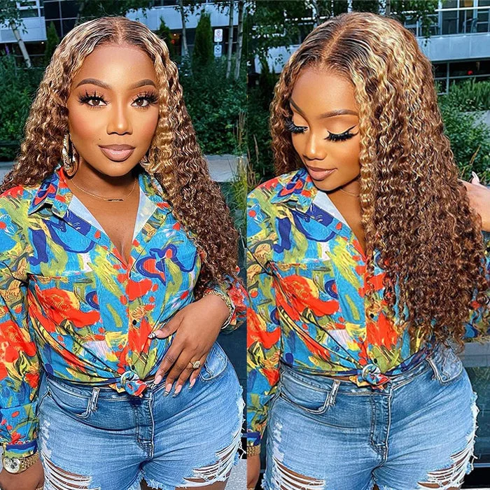 Malaysian - human - hair wig with a smooth and silky textureHighlight Deep Wave Frontal Wig 13x4 Lace Front Wigs Human Hair Wigs