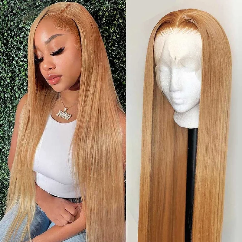 Colored wig with a wavy texture for a beachy and fun look27# Honey Blonde Colored Straight Wig 13x4 Lace Front Human Hair Wigs Brazilian Remy Hair Colored wig with a wavy texture for a beachy and fun look27# Honey Blonde Colored Straight Wig 13x4 Lace Front Human Hair Wigs Brazilian Remy Hair