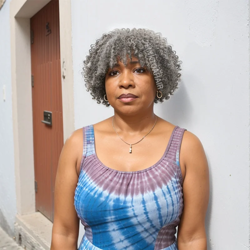 Colored wig with a purple - violet shade for a regal and elegant lookLinktohair Salt And Pepper Kinky Curly Glueless Bob Wig 100% Human Hair Colored wig with a purple - violet shade for a regal and elegant lookLinktohair Salt And Pepper Kinky Curly Glueless Bob Wig 100% Human Hair