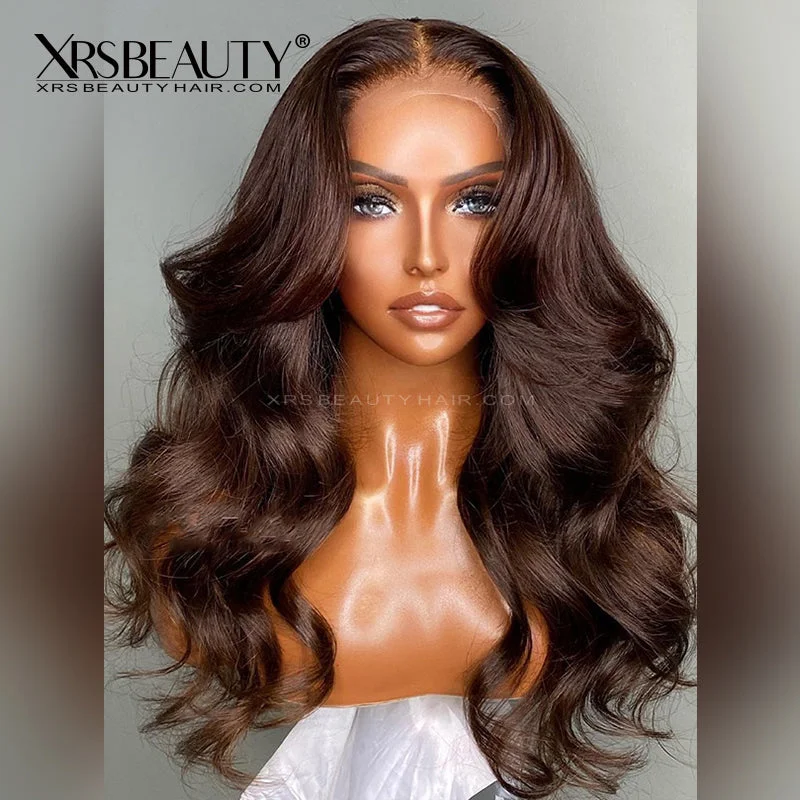 Colored wig with a side - swept bang for a sophisticated lookBody Wave Chocolate Brown Lace Front Human Hair Wig [CFW65]