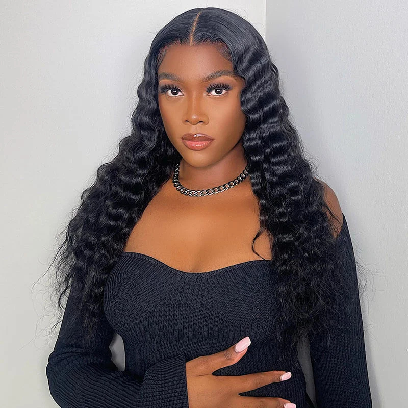 Human - hair wig with a natural - looking root for a more realistic lookLoose Deep 4x4 HD Transparent Lace Closure Wig 100% Virgin Human Hair