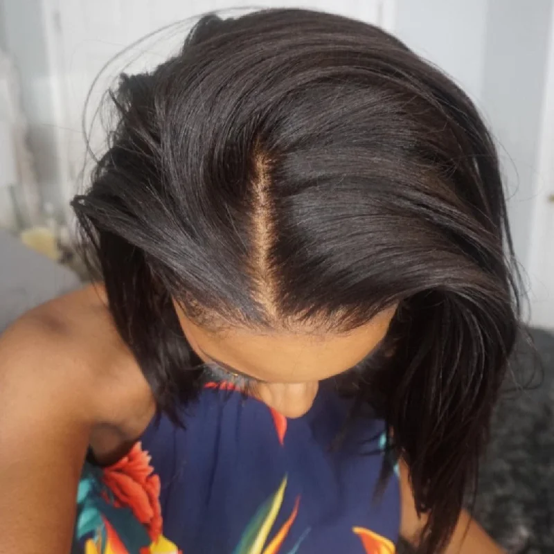 Adjustable - cap lace wig for a comfortable fitMalaysian Hair Elegant Bob Short Lace Front Wig 100%Human Hair
