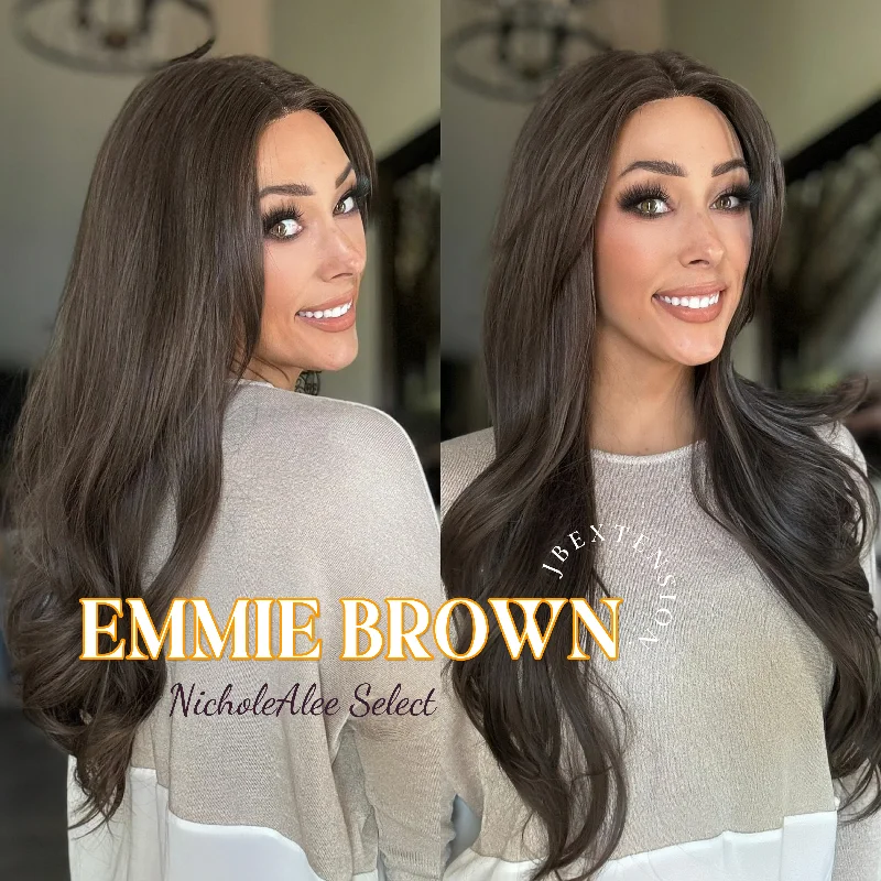 Lace wig with a natural - looking root for a more realistic lookNichole's Selection - 26 Inches Curly Women Cold Brown Wig Pre-Cut Frontlace Glueless Wig EMMIE BROWN