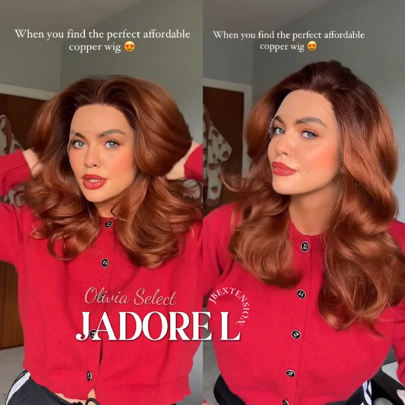 Full - lace wig with a natural - looking hairline for a seamless appearanceOlivia's Pick- 20 Inches Copper Curly Lace Front Wig.Pre Plucked 13*4 HD Transparent Lace Frontal Handmade Futura Fiber Swiss Lace Synthetic Fiber Glueless Wig JADOR M COPPER