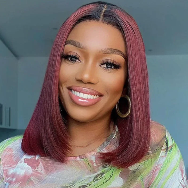 Lace wig in a chocolate - brown color for a rich and warm appearanceOmbre 1B/99J Bob Wig 4X4 Standard Lace Closure Wig 100% Human Hair Lace wig in a chocolate - brown color for a rich and warm appearanceOmbre 1B/99J Bob Wig 4X4 Standard Lace Closure Wig 100% Human Hair
