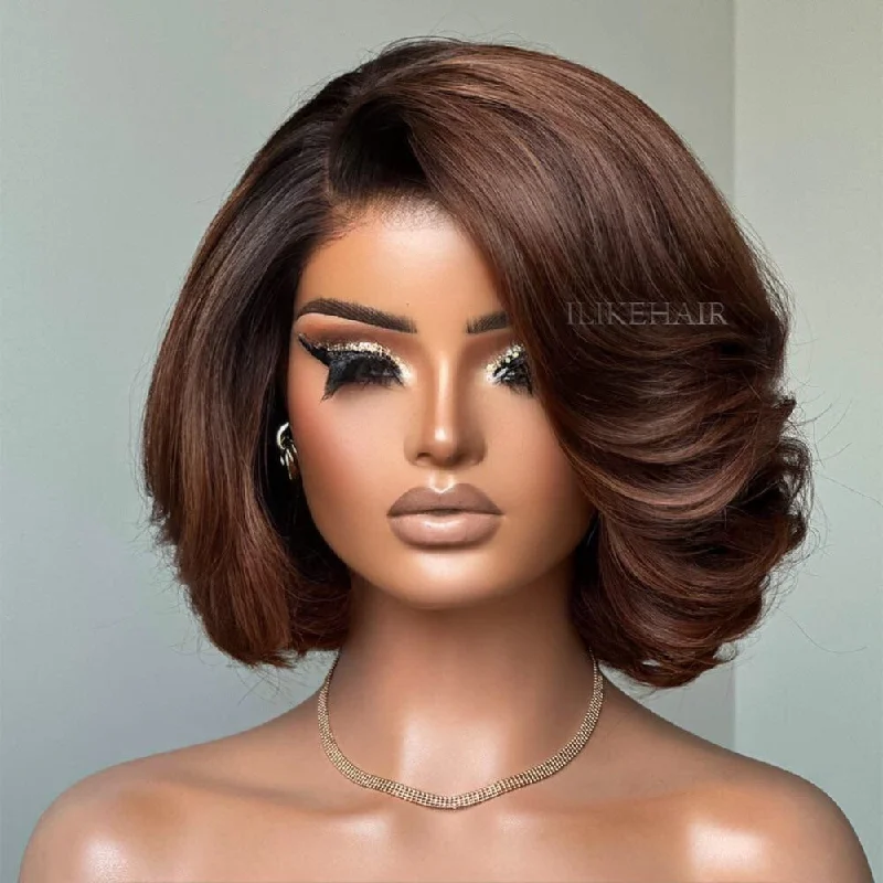 Colored wig in a vibrant pink color for a bold and eye - catching lookOmbre Brown Layered Wavy Bob Lace Wig Colored wig in a vibrant pink color for a bold and eye - catching lookOmbre Brown Layered Wavy Bob Lace Wig