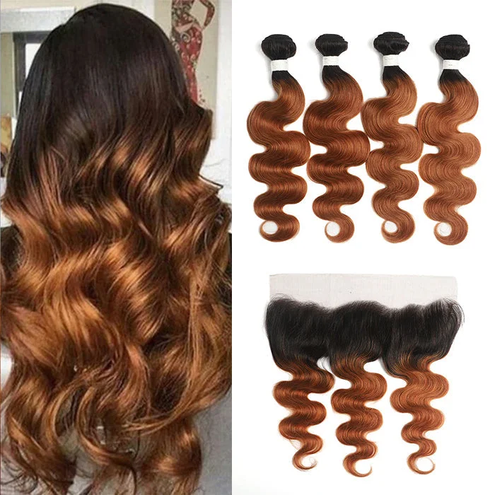 Colored wig with a straight texture for a sleek and minimalist look1B/30 Ombre Medium Auburn Black Roots 4 Bundles With 13x4 Lace Frontal 100% Human Hair Colored wig with a straight texture for a sleek and minimalist look1B/30 Ombre Medium Auburn Black Roots 4 Bundles With 13x4 Lace Frontal 100% Human Hair