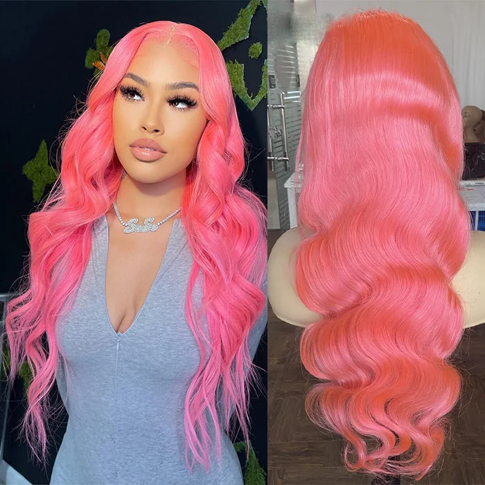 Malaysian - human - hair wig with a smooth and silky texturePink Colored Human Hair Wigs For Women Body Wave Lace Front Wig Pre plucked Body Wave Lace Wig