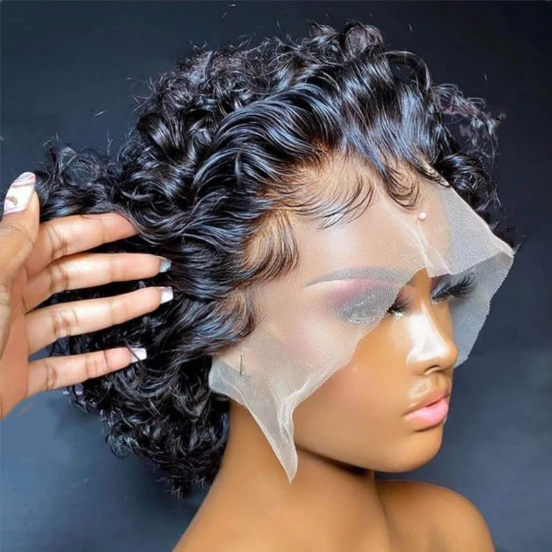 Lace wig with a straight texture for a sleek and minimalist lookPixie Cut Wig 13x1 Lace Frontal Wig Short Curly Human Hair Wig Lace wig with a straight texture for a sleek and minimalist lookPixie Cut Wig 13x1 Lace Frontal Wig Short Curly Human Hair Wig