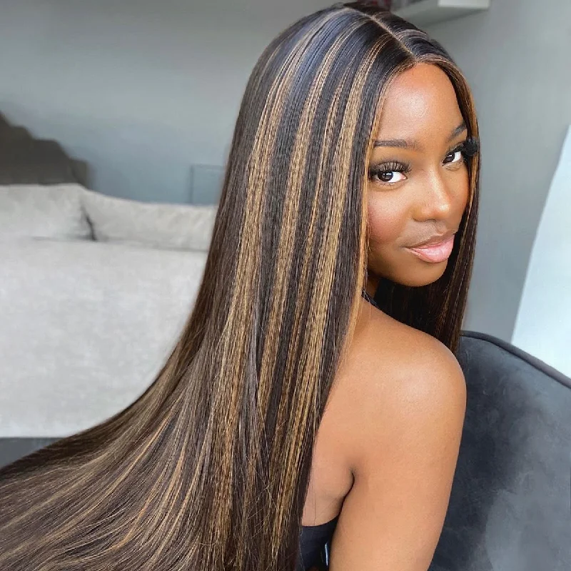 Adjustable - cap lace wig for a comfortable fitPre Plucked 1B/27 Highlight Straight Hair 13x4 Lace Frontal Human Hair Wigs Adjustable - cap lace wig for a comfortable fitPre Plucked 1B/27 Highlight Straight Hair 13x4 Lace Frontal Human Hair Wigs
