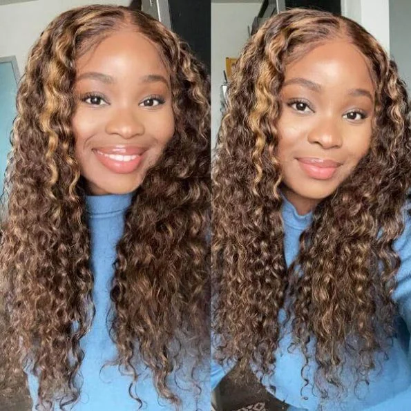 Lace wig with a wavy texture for a beachy lookPre-plucked Honey Blonde P4/27 Deep Wave 13x4 Real HD Lace Frontal Human Hair Wig Lace wig with a wavy texture for a beachy lookPre-plucked Honey Blonde P4/27 Deep Wave 13x4 Real HD Lace Frontal Human Hair Wig