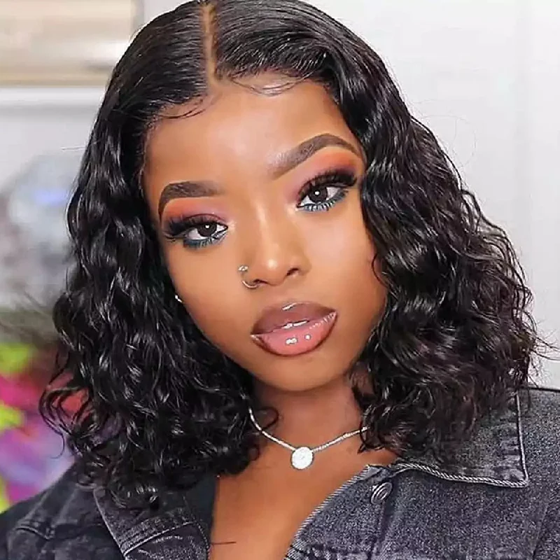 Lace wig with a side - part for a more flattering lookPremium Bob Water Wave Human Hair Wig Standard Lace Front Wig Brazilian Hair Lace wig with a side - part for a more flattering lookPremium Bob Water Wave Human Hair Wig Standard Lace Front Wig Brazilian Hair
