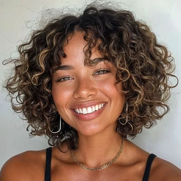 Colored wig with a pre - bleached knot for a natural - looking scalpPut On & Go Short Blonde Highlights Curly Bob Wig Colored wig with a pre - bleached knot for a natural - looking scalpPut On & Go Short Blonde Highlights Curly Bob Wig
