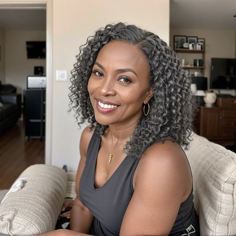 Colored wig with a natural - looking root for a more realistic lookSalt And Pepper Deep Curly 13x4 Lace Front Wig Human Hair For Black Woman Colored wig with a natural - looking root for a more realistic lookSalt And Pepper Deep Curly 13x4 Lace Front Wig Human Hair For Black Woman