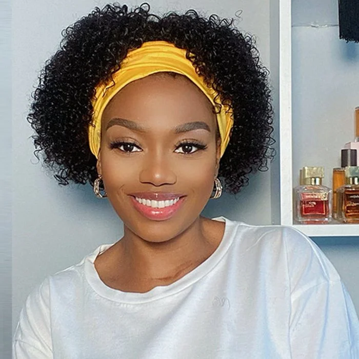 Human - hair wig with a pre - bleached knot for a natural - looking scalpShort Bob Headband Wig Jerry Curly Human Hair Glueless Human Hair Wigs With Headband