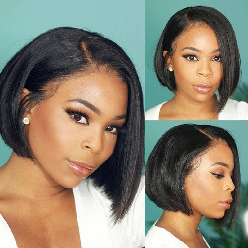 Brazilian - human - hair wig with a full and voluminous lookShort Straight Bob 13x4 HD Transparent Lace Front Wig 100% Virgin Human Hair