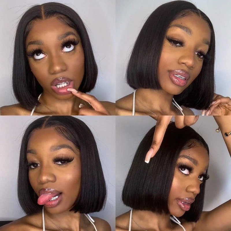 Peruvian - human - hair wig with a soft and manageable feelStraight Closure Bob Wig 4x4 HD Transparent Lace Bob Wig 100% Virgin Human Hair