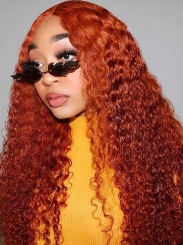 Colored wig with a middle - part for a classic and elegant styleSimidola Ginger Color Kinky Curly Lace Front Wig Colored wig with a middle - part for a classic and elegant styleSimidola Ginger Color Kinky Curly Lace Front Wig