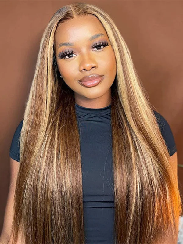 Colored wig with a purple - violet shade for a regal and elegant lookSimidola Honey Blonde Highlight Kinky Straight Lace Frontal Wig Colored wig with a purple - violet shade for a regal and elegant lookSimidola Honey Blonde Highlight Kinky Straight Lace Frontal Wig