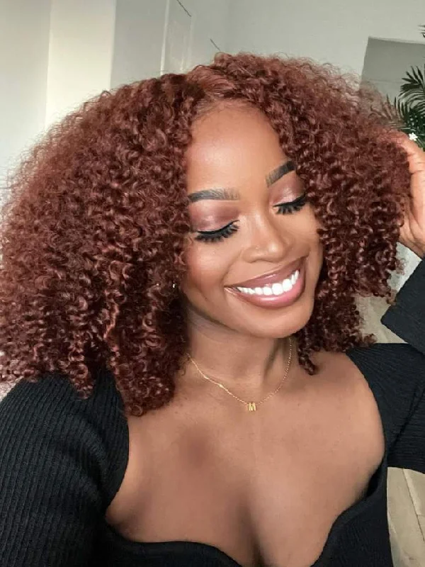 Colored wig with a pre - plucked hairline for a more natural lookPre-Plucked | Simidola Reddish Brown Wear Go 4x6 Lace Kinky Curly Wig Colored wig with a pre - plucked hairline for a more natural lookPre-Plucked | Simidola Reddish Brown Wear Go 4x6 Lace Kinky Curly Wig
