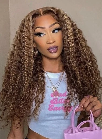 Colored wig with a curly texture for a bold and stylish choiceSimidola Highlight Brown Kinky Culry Lace Frontal Wig Colored wig with a curly texture for a bold and stylish choiceSimidola Highlight Brown Kinky Culry Lace Frontal Wig