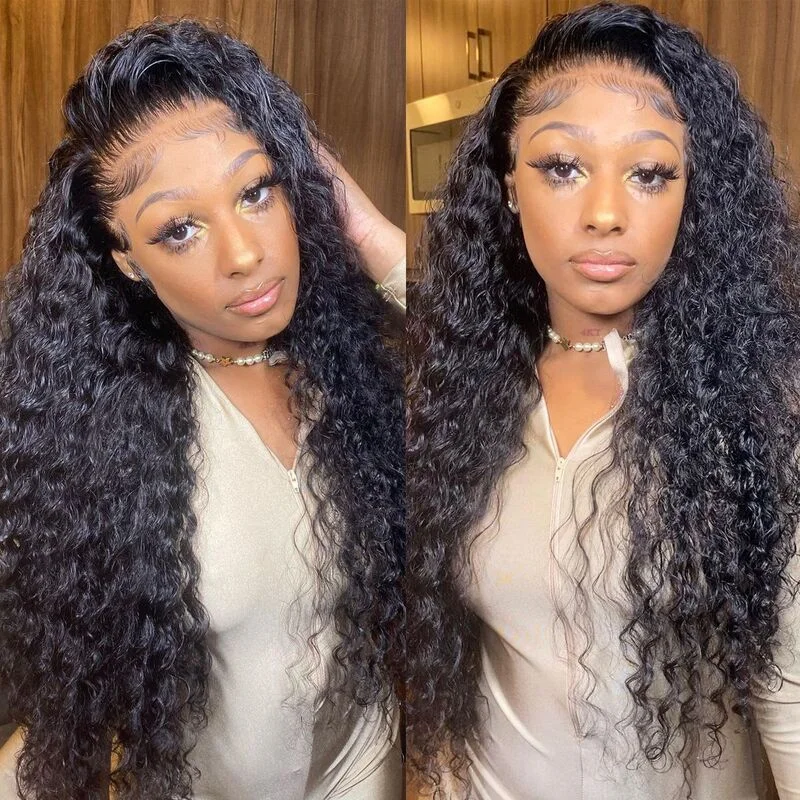 Human - hair wig with a pre - plucked hairline for a more natural lookWater Wave 360 HD Transparent Lace Front Wig 100% Virgin Human Hair