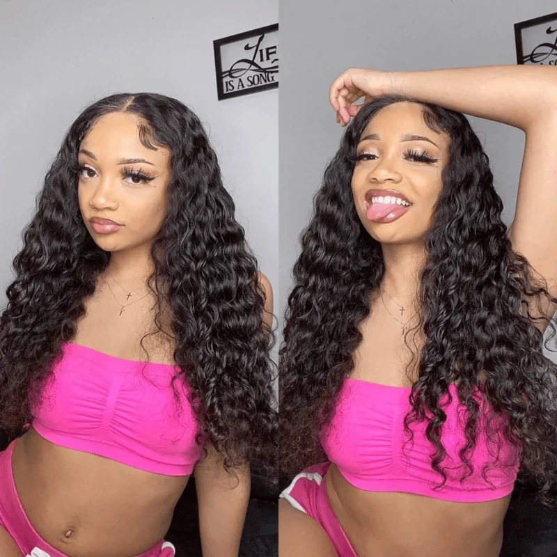 Human - hair wig with a 180 - density for a full and thick appearanceWater Wave 4x4 HD Transparent Lace Closure Wig 100% Virgin Human Hair