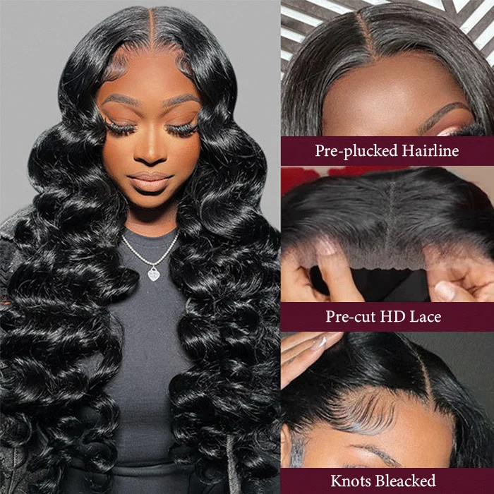 Human - hair wig with a wavy texture for a beachy and relaxed lookWear And Go-Glueless Loose Wave Pre-Cut HD Lace Closure Human Hair Wigs