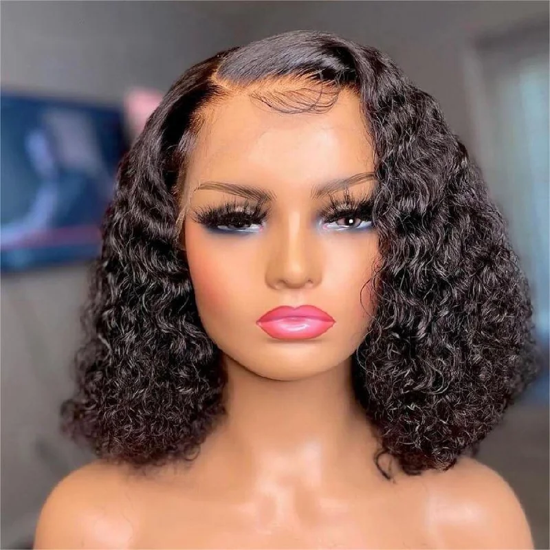 Lace wig with a platinum - blonde color for a bold and trendy lookWOWANGEL 13x6 Skinlike Real HD Lace Front Wig Curly BOB 250% High Density