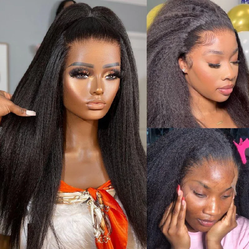 Lace wig with a wavy texture for a beachy lookWOWANGEL 13X6 Skinlike Real HD Lace Front Wig Kinky Straight Glueless Wig Lace wig with a wavy texture for a beachy lookWOWANGEL 13X6 Skinlike Real HD Lace Front Wig Kinky Straight Glueless Wig
