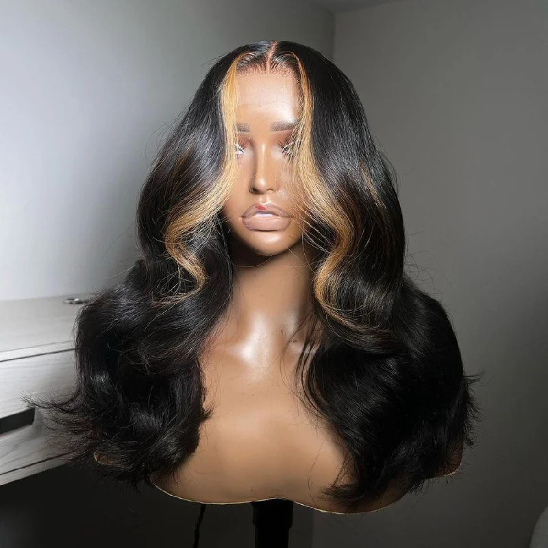 Lace wig with a middle - part for a classic and elegant styleWOWANGEL 1B/27# Skunk Highlight Color 13x4 Skinlike Real HD Lace Frontal Wig