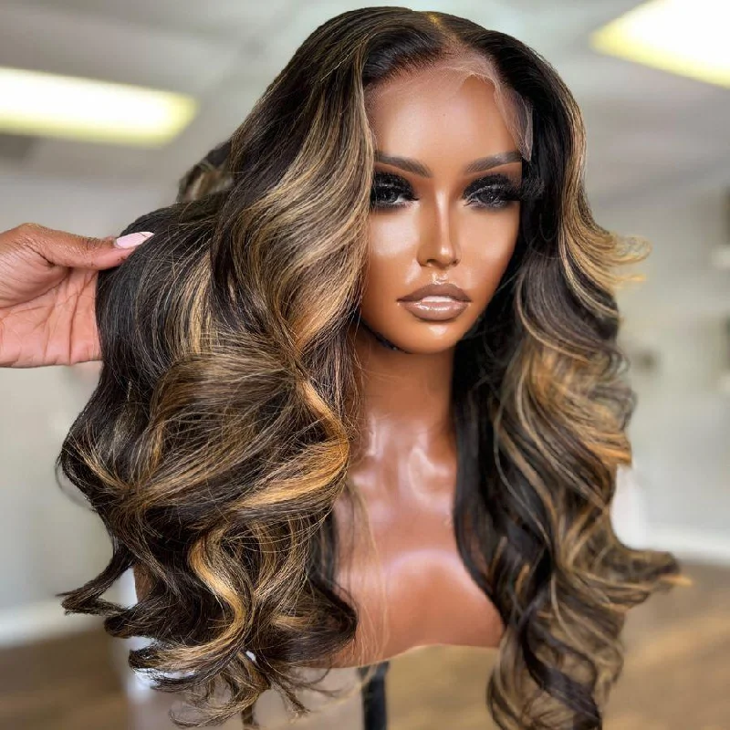 Lace wig with a 13x4 lace frontal for a wide - parting areaWOWANGEL Wear & Go 6x6 Highlight HD Lace Closure Wig Plucked Glueless Wig