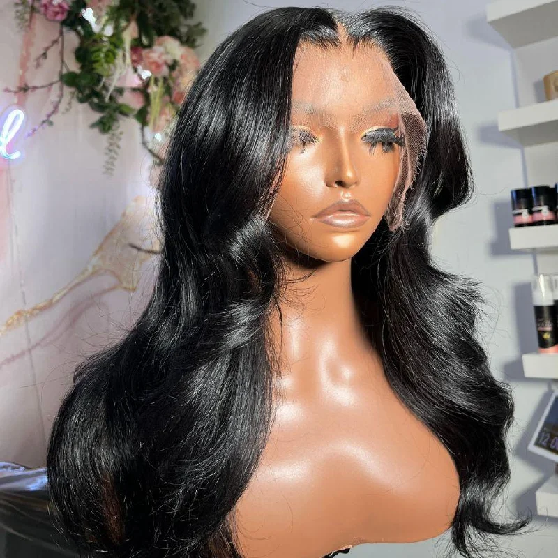 Lace wig with a pre - plucked hairline for a more natural lookWOWANGEL Jet Black 13X6 Skinlike Real HD Lace Front Wigs Body Wave Lace wig with a pre - plucked hairline for a more natural lookWOWANGEL Jet Black 13X6 Skinlike Real HD Lace Front Wigs Body Wave