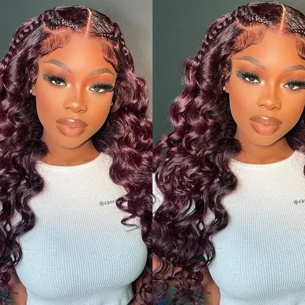 Wavy wig with a middle - part for a classic and elegant styleDeep Wave Dark 99J Burgundy 13*4 13*6 Frontal Wigs Ashimary Virgin Hair For Women