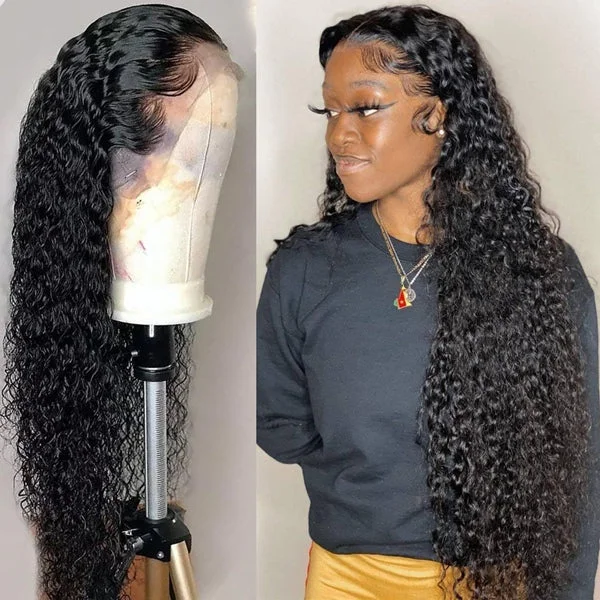 Wavy wig with a silk - base cap for a comfortable and smooth feel13x4 Lace Front Wigs Deep Wave Curly Pre Plucked Virgin Human Hair Wigs