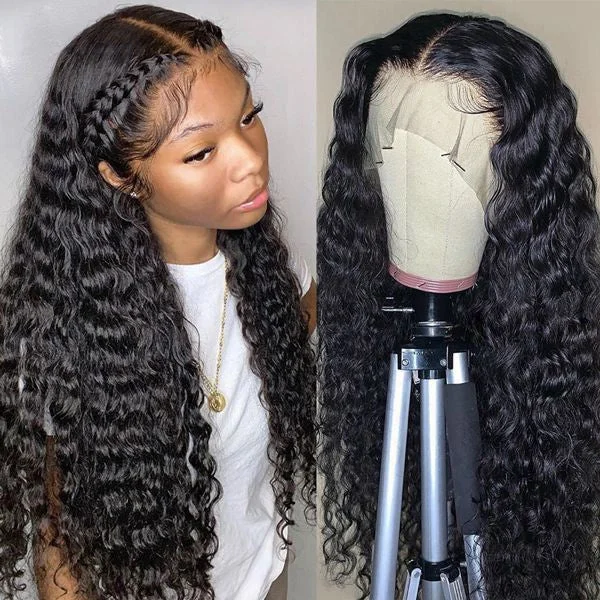 Wavy wig with a silk - base cap for a comfortable and smooth feel13x6 Deep Wave Frontal Wig Hd Glueless Lace Front Wigs 30 Inch Human Hair Wigs