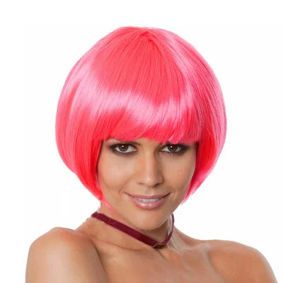 Long - length wig with a side - swept bang for a sophisticated look20s Party Bob Flapper Wig Pink Long - length wig with a side - swept bang for a sophisticated look20s Party Bob Flapper Wig Pink