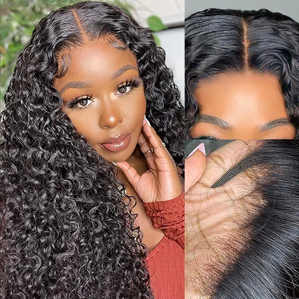 Wavy wig with a natural - looking root for a more realistic lookGlueless Deep Wave Closure Wig 4x4 HD Lace Closure Human Hair Wigs Deep Curly Wig 30 Inch 250 Density