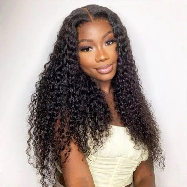 Wavy wig with a side - part for a more flattering lookDeep Wave Wig Pre Plucked HD Lace Wig 13x4 13x6 Deep Curly Lace Frontal Human Hair Wigs